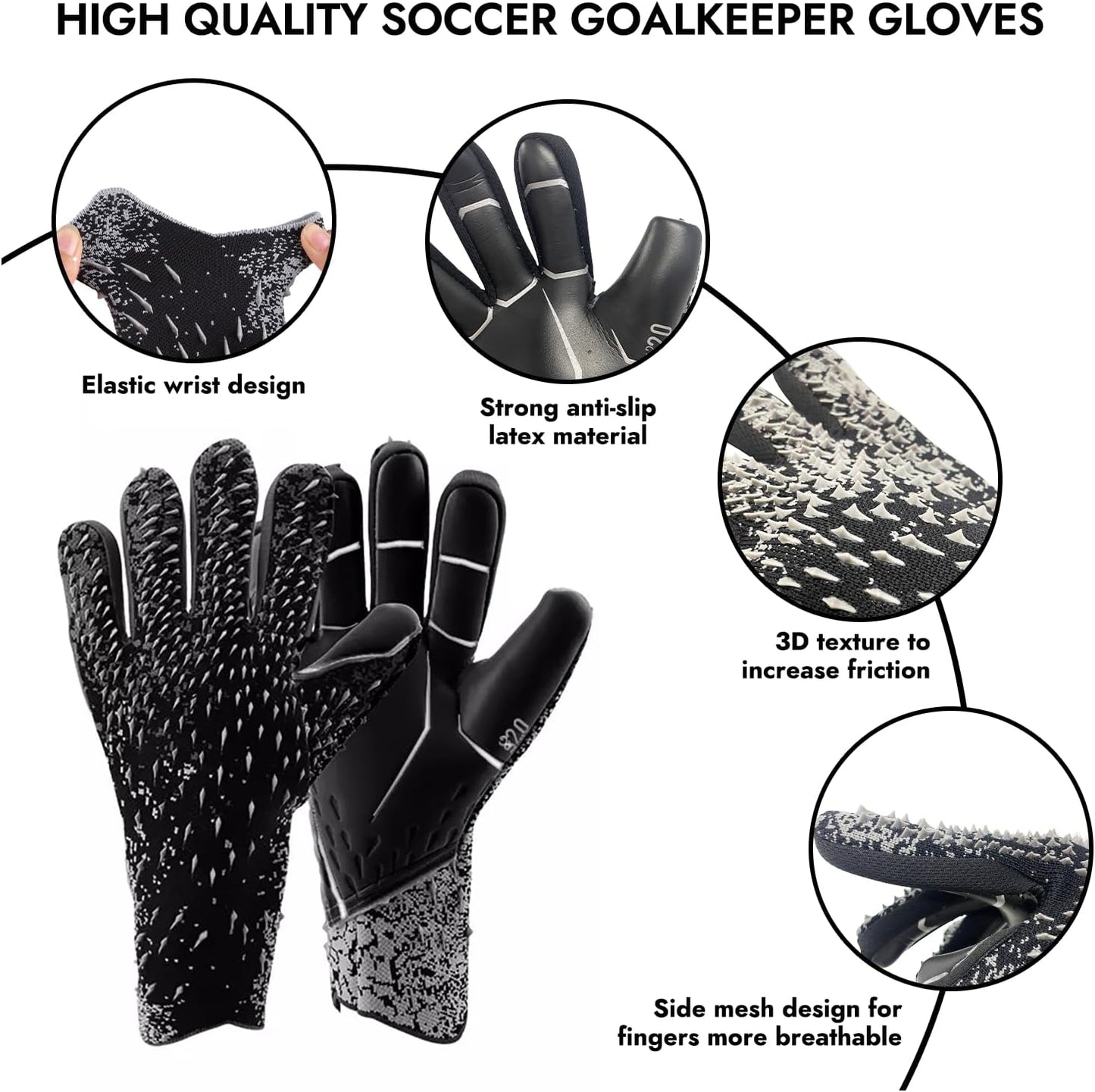 Professional Soccer Goalkeeper Gloves for Youth and Adults - Enhanced Grip, Full Finger Design, and Breathable Mesh for Optimal Hand Protection
