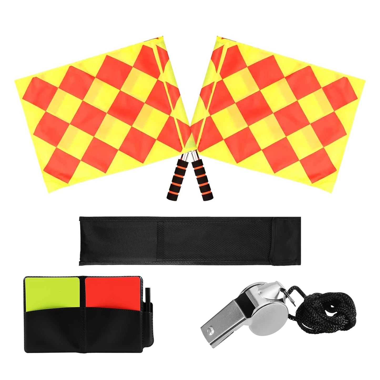 Soccer Referee Set with Flags, Metal Whistle, and Red/Yellow Cards - Ideal for School Sports and Football Games