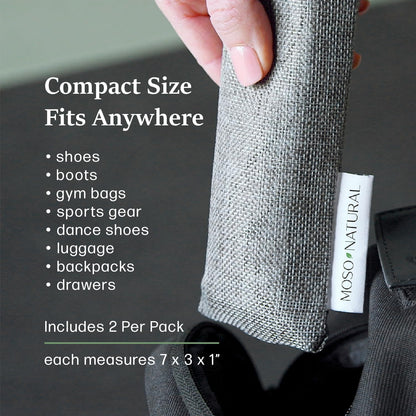 Charcoal Shoe Deodorizer Inserts | Unscented Odor Absorbers for Footwear and Gym Bags | Air Purifying Bags (Set of Two)