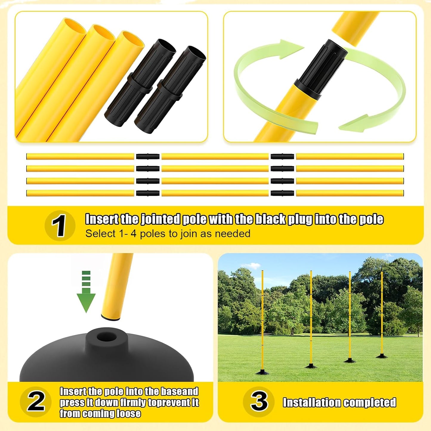 Agility Training Poles Set of 4, 18FT Soccer Training Equipment with 16 Detachable Sections (35cm Each), Durable Rubber Base for Enhanced Speed and Agility in Soccer, Football, and Fitness Activities