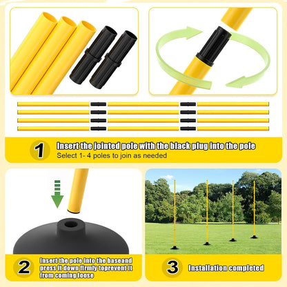 Agility Training Poles Set of 4, 18FT Soccer Training Equipment with 16 Detachable Sections (35cm Each), Durable Rubber Base for Enhanced Speed and Agility in Soccer, Football, and Fitness Activities