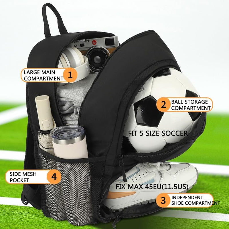 Soccer Bag,Large Sports Bag with with Separate Ball & Shoe Compartments,Youth Soccer Backpack for Basketball