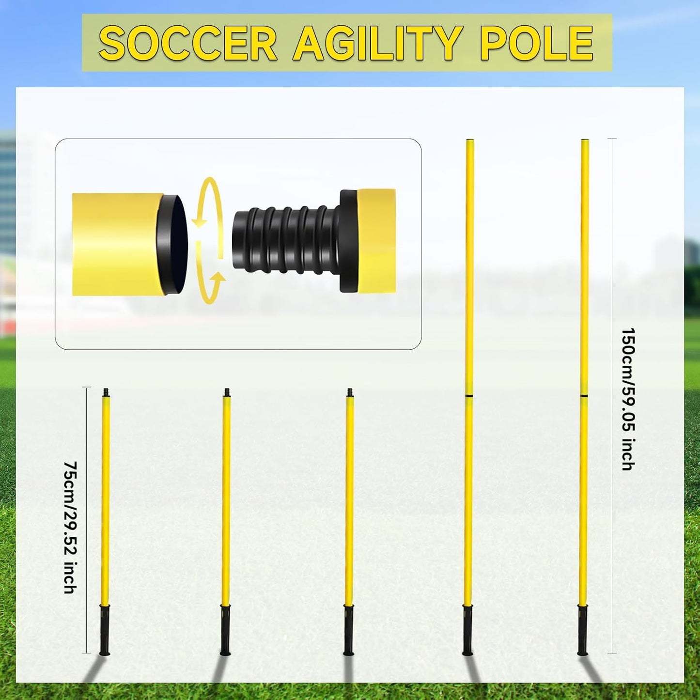 Soccer Agility Training Poles Set - Adjustable Training Equipment with Base Buckles and Storage Bag for Speed Development (5 Pieces)