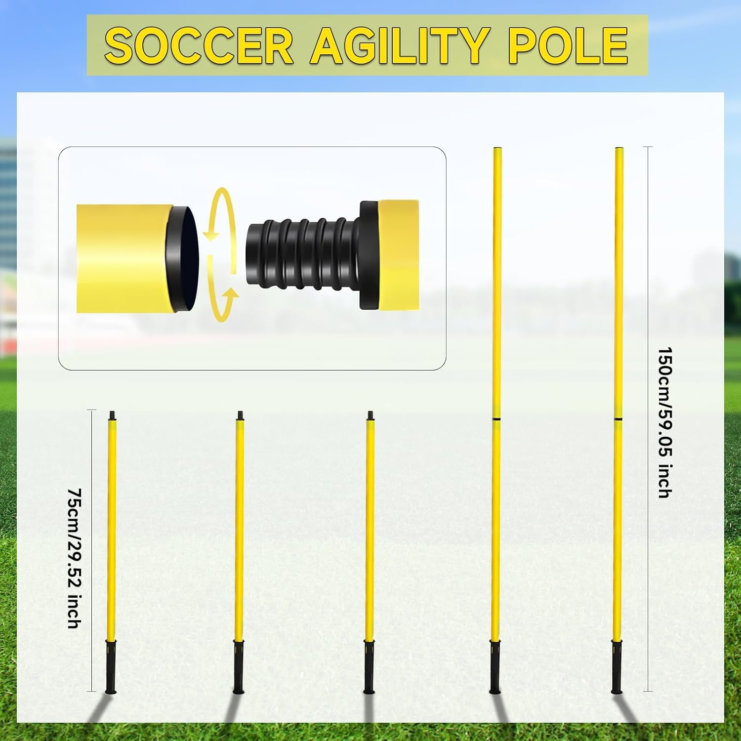 Soccer Agility Training Poles Set - Adjustable Training Equipment with Base Buckles and Storage Bag for Speed Development (5 Pieces)