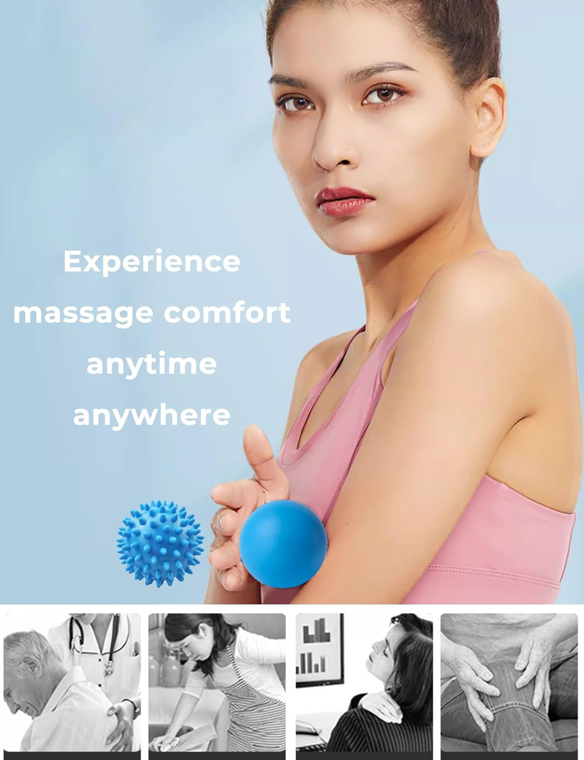 Massage Ball Set - 2 Pack Smooth Lacrosse Ball and Spiky Physio Ball for Myofascial Release, Deep Tissue Massage, and Plantar Fasciitis Relief