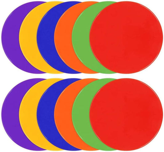 8-Inch Poly Vinyl Non-Slip Rubber Spot Markers for Agility Training, Exercise Drills, and Dance - 12 Pack (Assorted Colors)