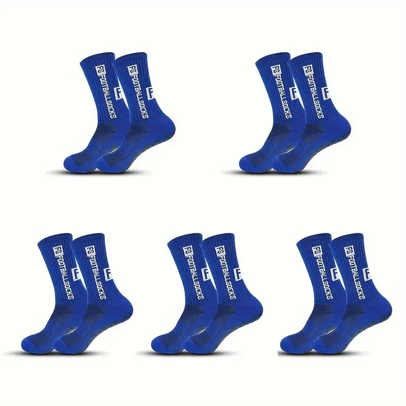 5 Pairs Non-Slip Football Socks Breathable Wear-Resistant Outdoor Sports Socks for Soccer, Rugby, Basketball, Running