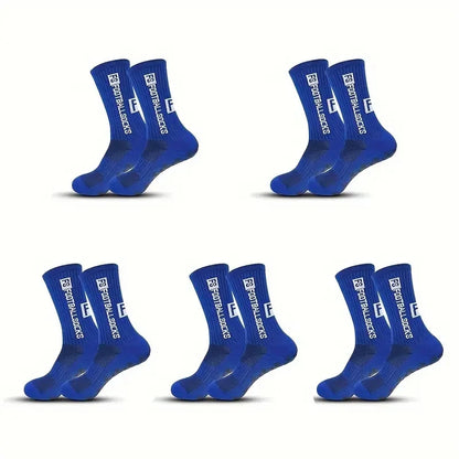 5 Pairs Non-Slip Football Socks Breathable Wear-Resistant Outdoor Sports Socks for Soccer, Rugby, Basketball, Running
